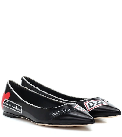 Shop Dolce & Gabbana Bellucci Leather Ballet Flats In Black