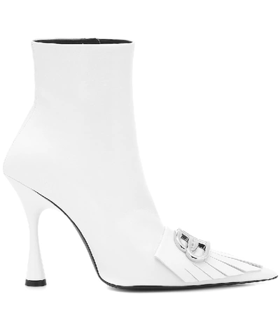 Shop Balenciaga Fringe Knife Leather Ankle Boots In White