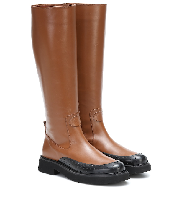 Tod's Leather Knee-High Boots In Brown | ModeSens
