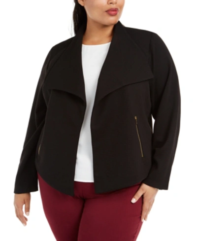 Shop Calvin Klein Plus Size Ribbed-knit Open-front Jacket In Black