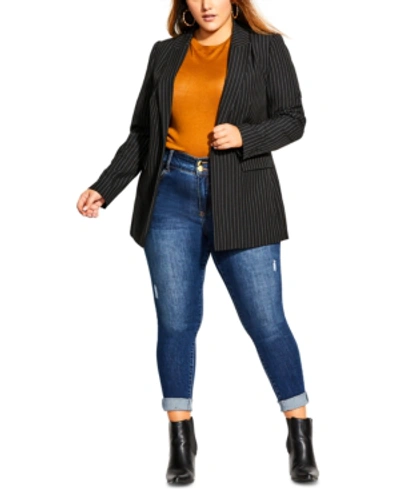 Shop City Chic Trendy Plus Size Pinstriped Jacket In Black