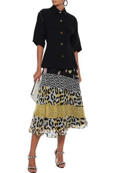 Shop Diane Von Furstenberg Darcie Paneled Printed Silk-chiffon Midi Skirt In Black