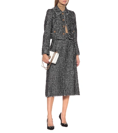 Shop Dolce & Gabbana Tweed Midi Skirt In Grey