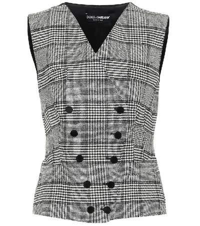 Shop Dolce & Gabbana Checked Silk And Wool-blend Vest In Grey