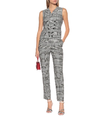 Shop Dolce & Gabbana Checked Silk And Wool-blend Vest In Grey