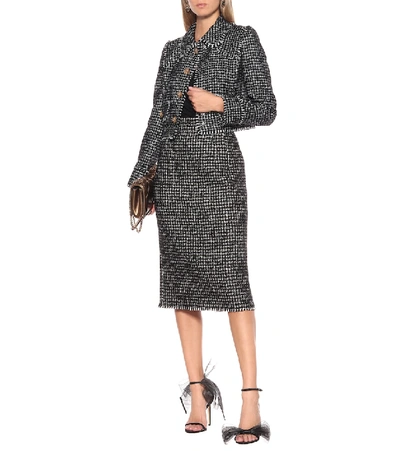 Shop Dolce & Gabbana Houndstooth-checked Pencil Skirt In Grey