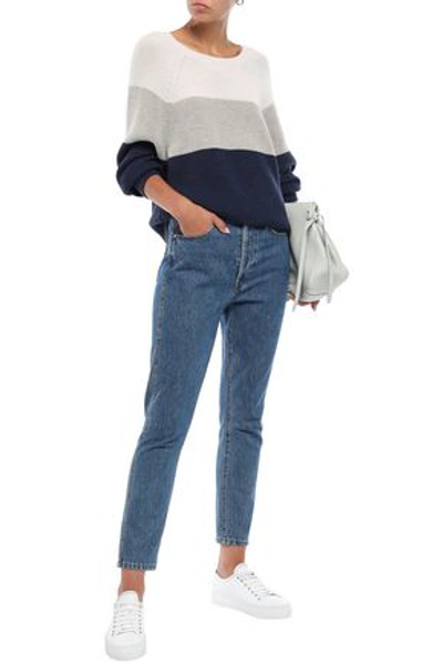 Shop Duffy Woman Color-block Wool-blend Sweater Midnight Blue