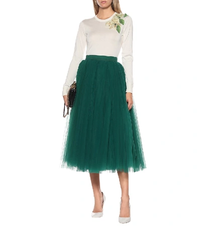 Shop Dolce & Gabbana Tulle Midi Skirt In Green