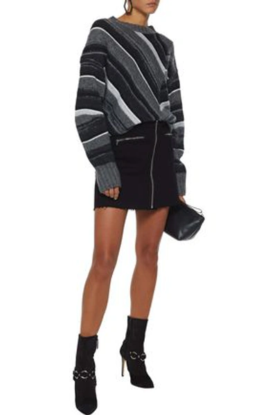 Shop J Brand Moto Zip-detailed Denim Mini Skirt In Black