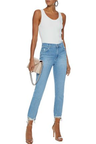 Shop J Brand Ruby Distressed High-rise Slim-leg Jeans In Light Blue