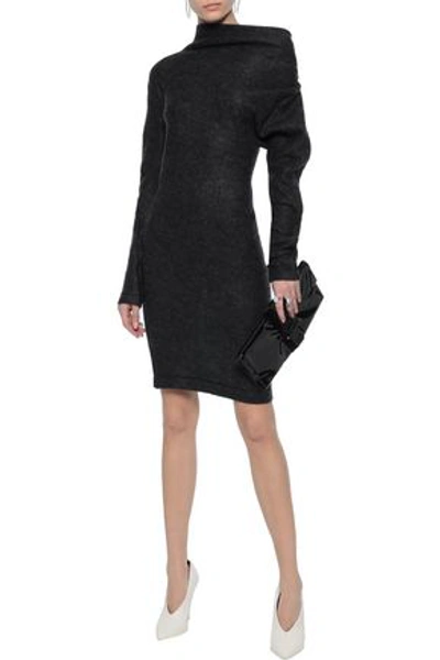 Shop Helmut Lang Leather-trimmed Brushed Wool-blend Mini Dress In Charcoal