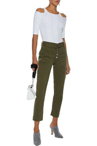 Shop J Brand Kyrah Cropped Belted Cotton-blend Twill Slim-leg Pants In Army Green