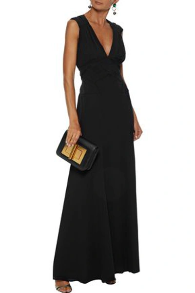 Shop Lanvin Pleated Washed-silk Gown In Black