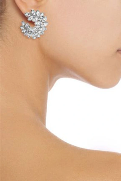 Shop Kenneth Jay Lane Rhodium-plated Crystal Clip Earrings In Silver