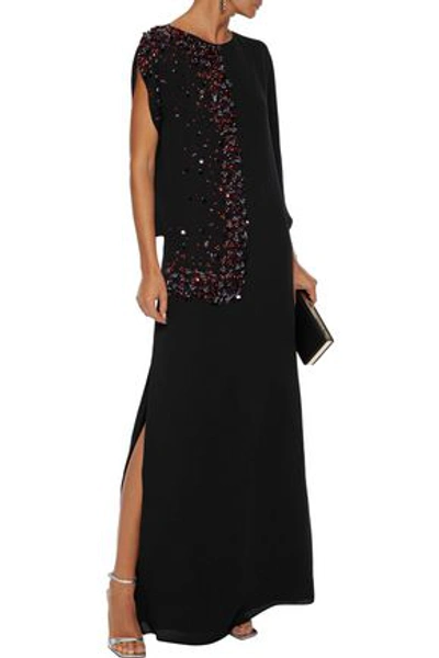 Shop Lanvin Draped Embellished Silk Gown In Black