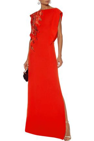 Shop Lanvin Sequin-embellished Silk Gown In Bright Orange
