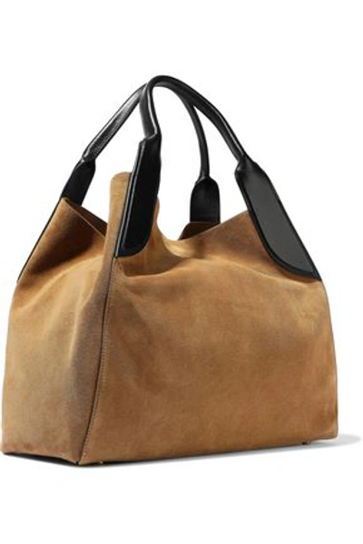 Shop Lanvin Woman Medium Cabas Leather-trimmed Suede Tote Sand