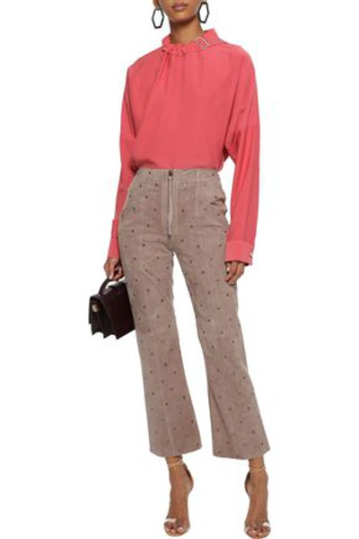 Shop Philosophy Di Lorenzo Serafini Woman Cropped Studded Suede Bootcut Pants Blush