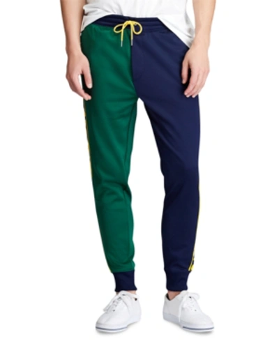 Shop Polo Ralph Lauren Men's Fleece Graphic Track Pants In Cruise Navy Multi
