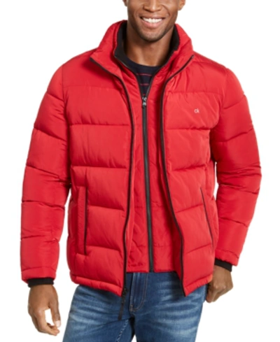 Shop Calvin Klein Men's Puffer With Set In Bib Detail, Created For Macy's In Deep Red