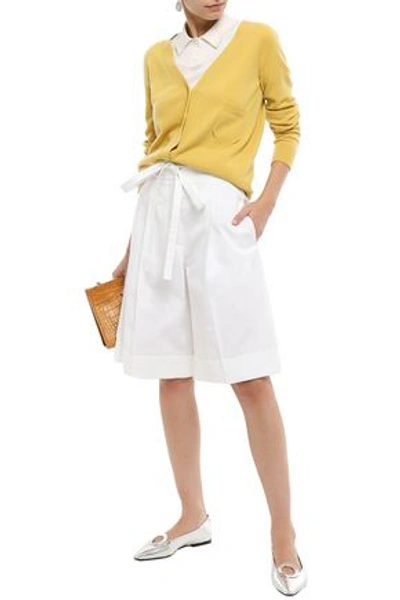 Shop Rochas Belted Stretch-cotton Gabardine Shorts In White