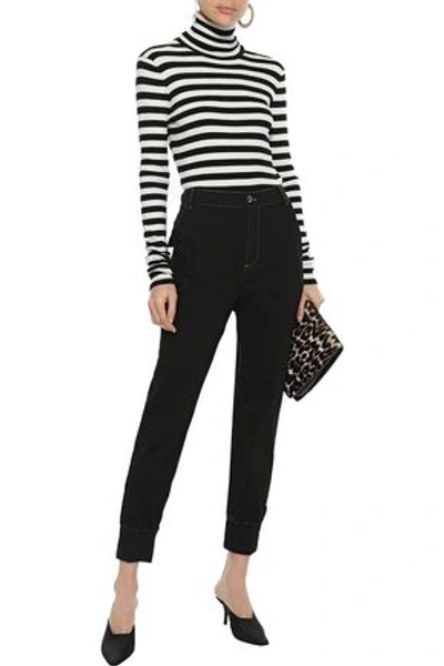 Shop Sonia Rykiel Cropped Brushed High-rise Tapered Jeans In Black