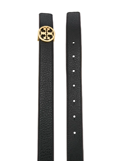 Shop Tory Burch Reversible Leather Logo Belt In Black