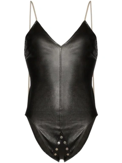 Shop Rick Owens V-neck Leather Bodysuit In Black