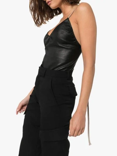 Shop Rick Owens V-neck Leather Bodysuit In Black