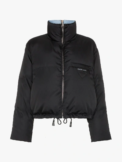 Shop Prada Womens Black Nylon Cropped Puffer Jacket