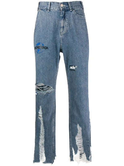 Shop Ader Error Ripped Straight Leg Jeans In Blue