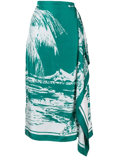 Shop Tibi Leilani Print Silk Skirt In Green