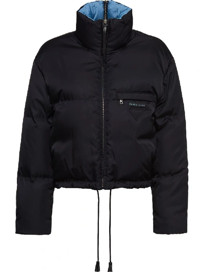 Shop Prada Nylon Cropped Puffer Jacket In Black