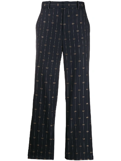 Shop Gucci Gg Striped Straight-leg Trousers In Blue