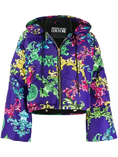 Shop Versace Jeans Couture Baroque-print Fleece-lined Jacket In Purple