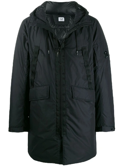 Shop C.p. Company Padded Drawstring Hood Coat In Black