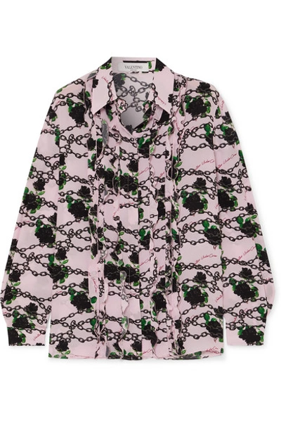 Shop Valentino Ruffled Printed Silk Crepe De Chine Blouse In Pink