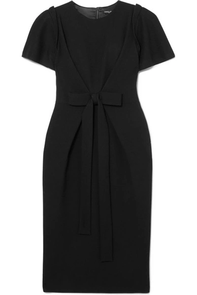 Shop Dolce & Gabbana Bow-detailed Wool-blend Midi Dress In Black