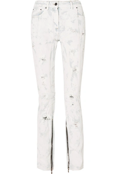 Shop Palm Angels Distressed Painted Mid-rise Jeans In White