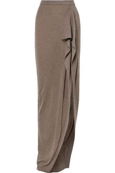 Shop Rick Owens Draped Cashmere Maxi Skirt In Gray