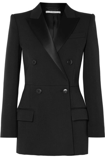 Shop Givenchy Double-breasted Satin-trimmed Wool-blend Twill Blazer In Black