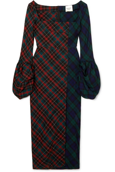 Shop A.w.a.k.e. Thistle Whistle Paneled Checked Twill Midi Dress In Navy