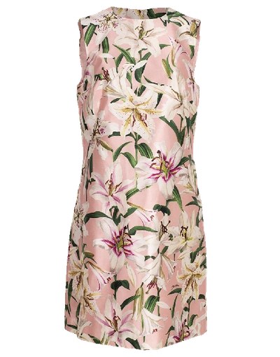 Shop Dolce & Gabbana Lily Print A-line Shift Dress In Rosa