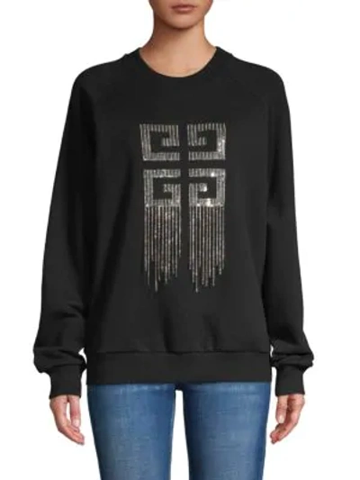 Shop Givenchy Embellished Cotton-blend Sweatshirt In Black