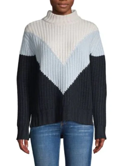Shop Autumn Cashmere Tri-color Shaker Mockneck Sweater In Blue Combo