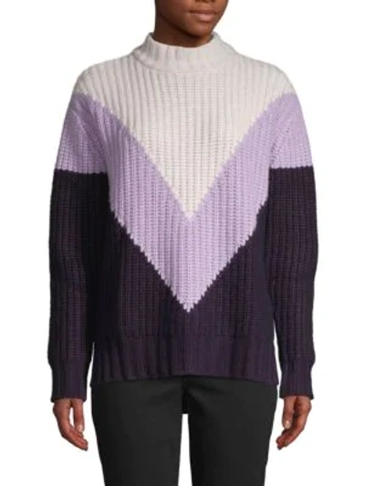 Shop Autumn Cashmere Tri-color Shaker Mockneck Sweater In Purple Combo