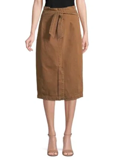 Shop Free People Tie-front Cotton Knee-length Skirt In Earthen