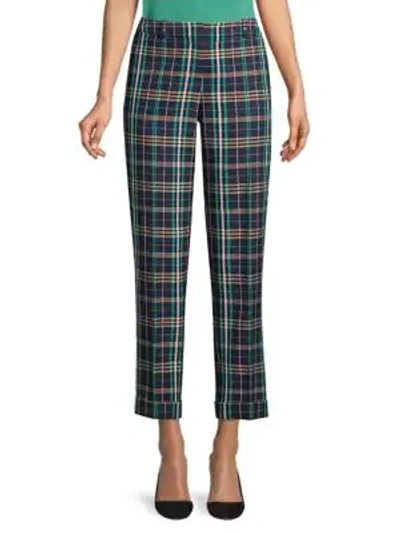 Shop Hugo Boss Tocanes Stretch Cotton Check Cuffed Trousers In Navy
