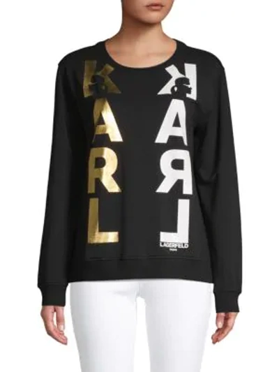Shop Karl Lagerfeld Logo Graphic Sweatshirt In Black Gold