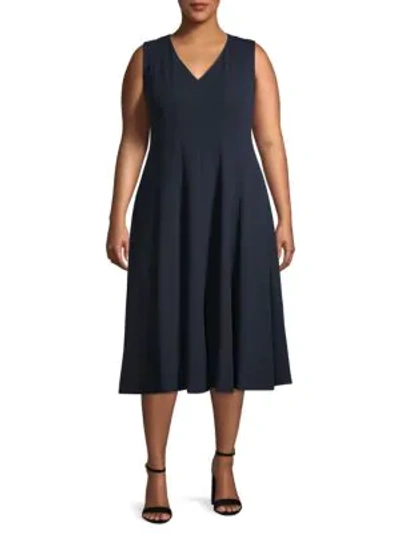 Shop Calvin Klein Collection Plus V-neck Midi Dress In Indigo